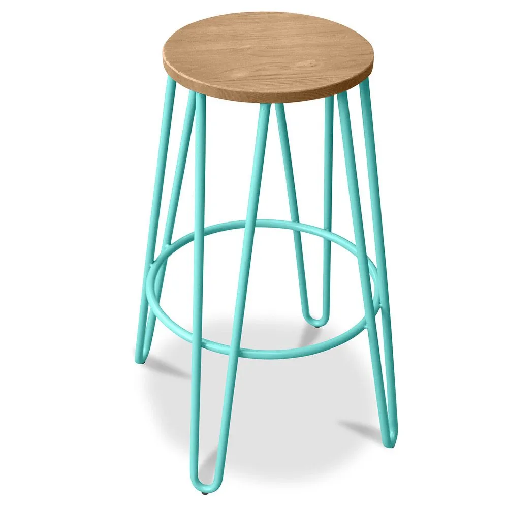 Taburete Redondo - Diseño Industrial - Madera y Metal - 66cm - Hairpin  image 8