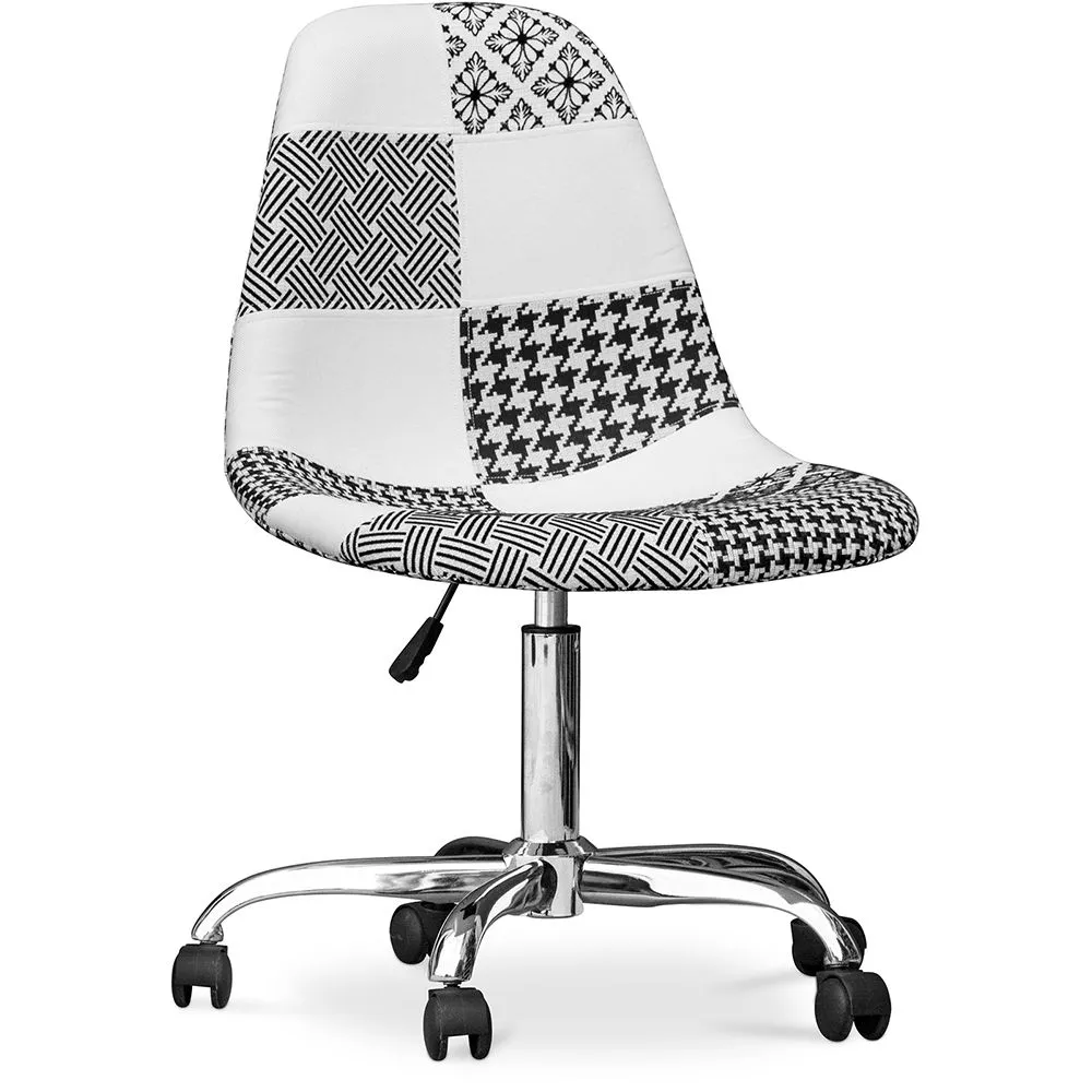 Silla De Oficina con Ruedas - Silla de Escritorio Tapizada en Patchwork - Blanco Y Negro -  Denisse  image 8