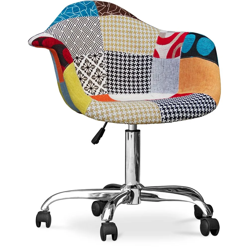 Silla de Oficina con Reposabrazos - Silla de Escritorio con Ruedas - Tapizada en Patchwork  - Patty image 8
