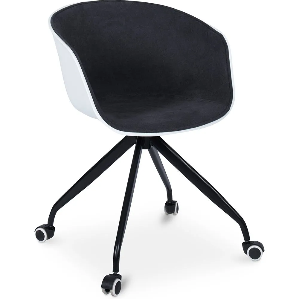 Silla de Oficina con Reposabrazos - Silla de Escritorio con Ruedas - Blanco y Negro - Jodie  image 8