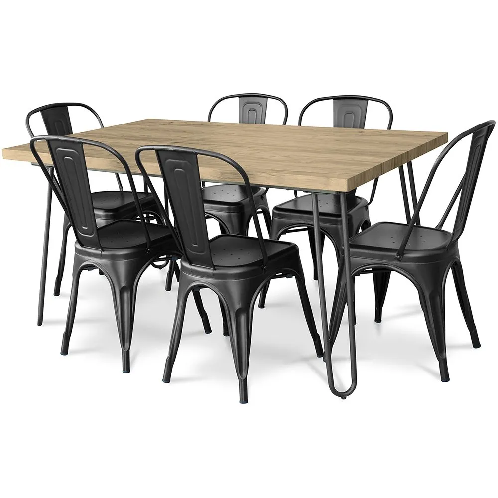 Pack Mesa de Comedor - Diseño Industrial 150cm + Pack de 6 Sillas de Comedor - Diseño Industrial - Hairpin Stylix image 8