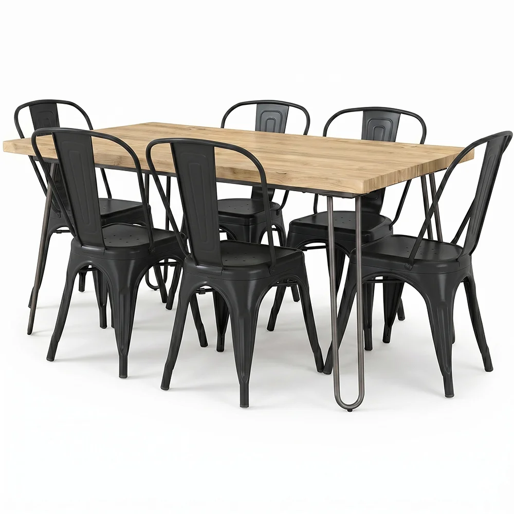 Pack Mesa de Comedor - Diseño Industrial 150cm + Pack de 6 Sillas de Comedor - Diseño Industrial - Hairpin Stylix image 8