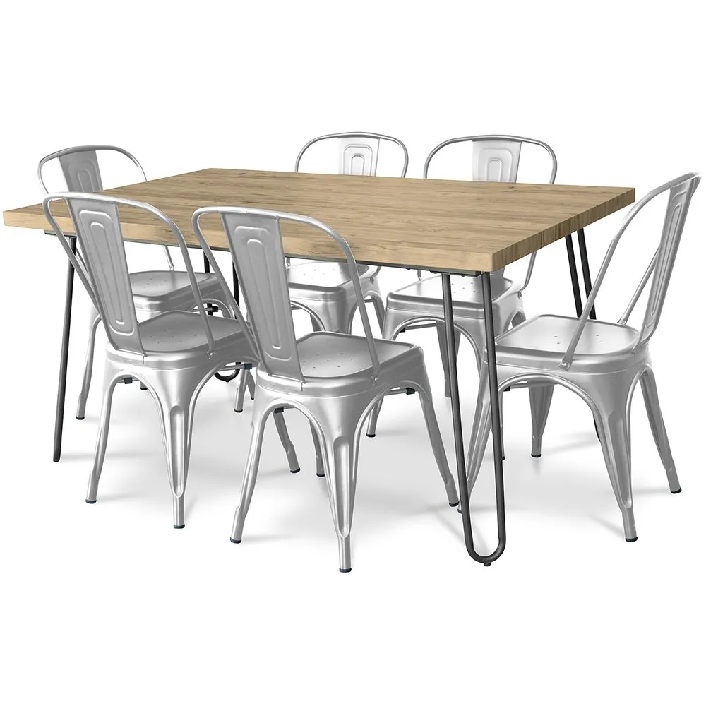 Pack Mesa de Comedor - Diseño Industrial 150cm + Pack de 6 Sillas de Comedor - Diseño Industrial - Hairpin Stylix image 8