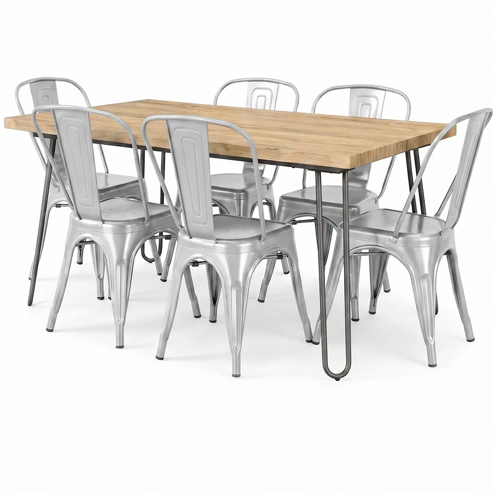 Pack Mesa de Comedor - Diseño Industrial 150cm + Pack de 6 Sillas de Comedor - Diseño Industrial - Hairpin Stylix image 8
