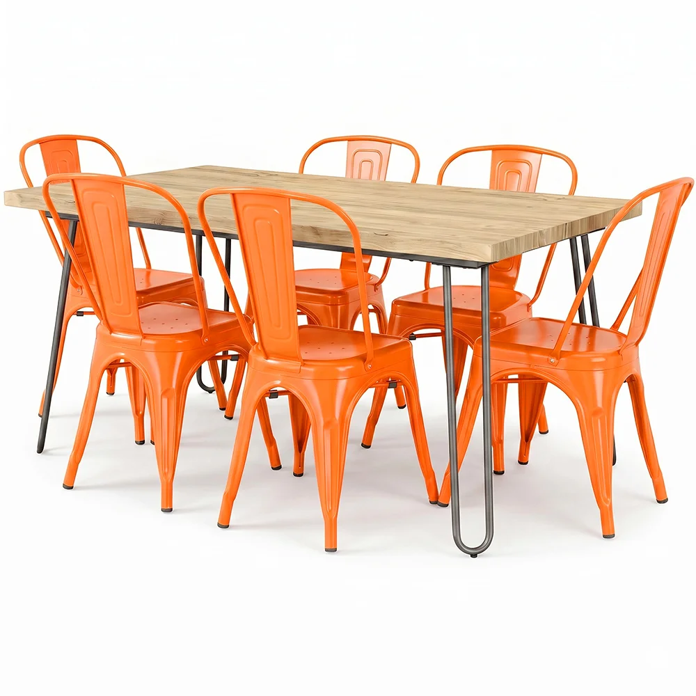Pack Mesa de Comedor - Diseño Industrial 150cm + Pack de 6 Sillas de Comedor - Diseño Industrial - Hairpin Stylix image 8