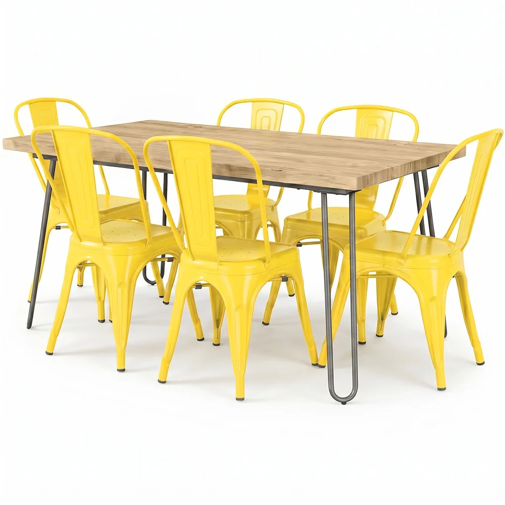 Pack Mesa de Comedor - Diseño Industrial 150cm + Pack de 6 Sillas de Comedor - Diseño Industrial - Hairpin Stylix image 8
