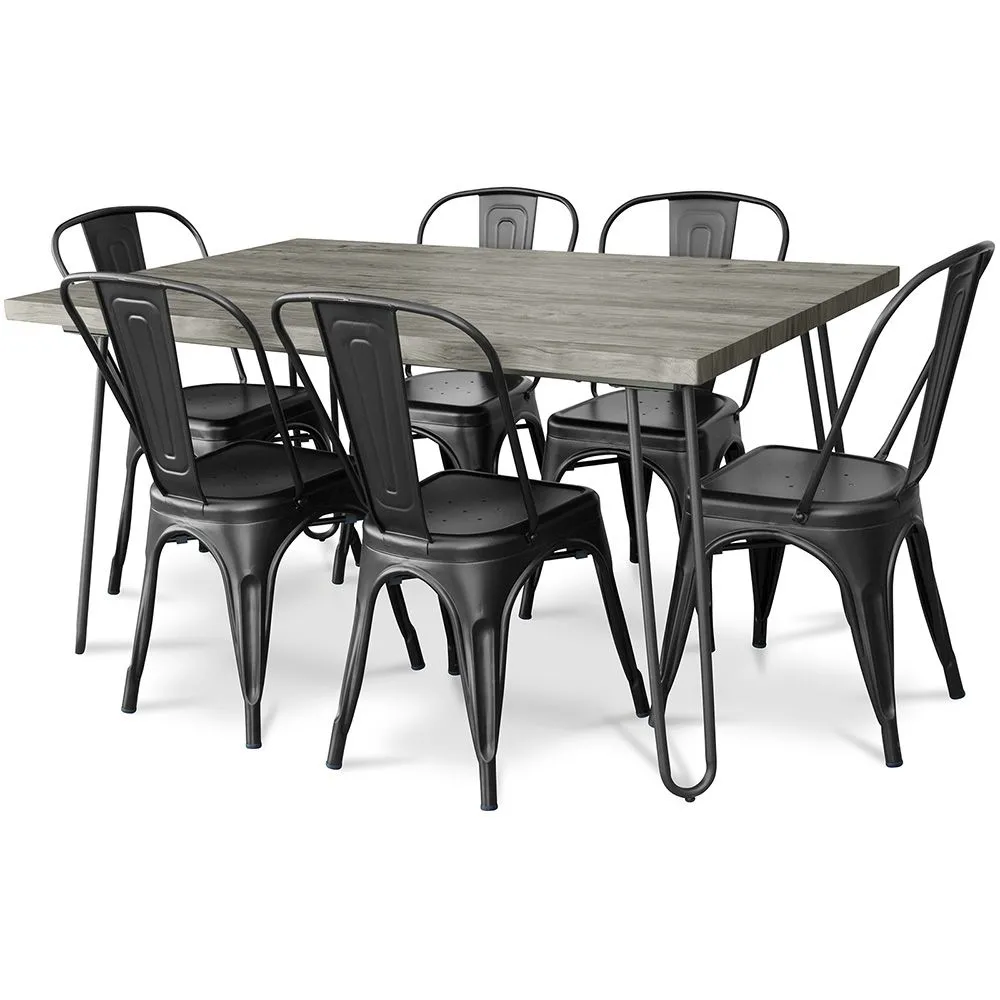 Pack Mesa de Comedor - Diseño Industrial 150cm + Pack de 6 Sillas de Comedor - Diseño Industrial - Hairpin Stylix image 8