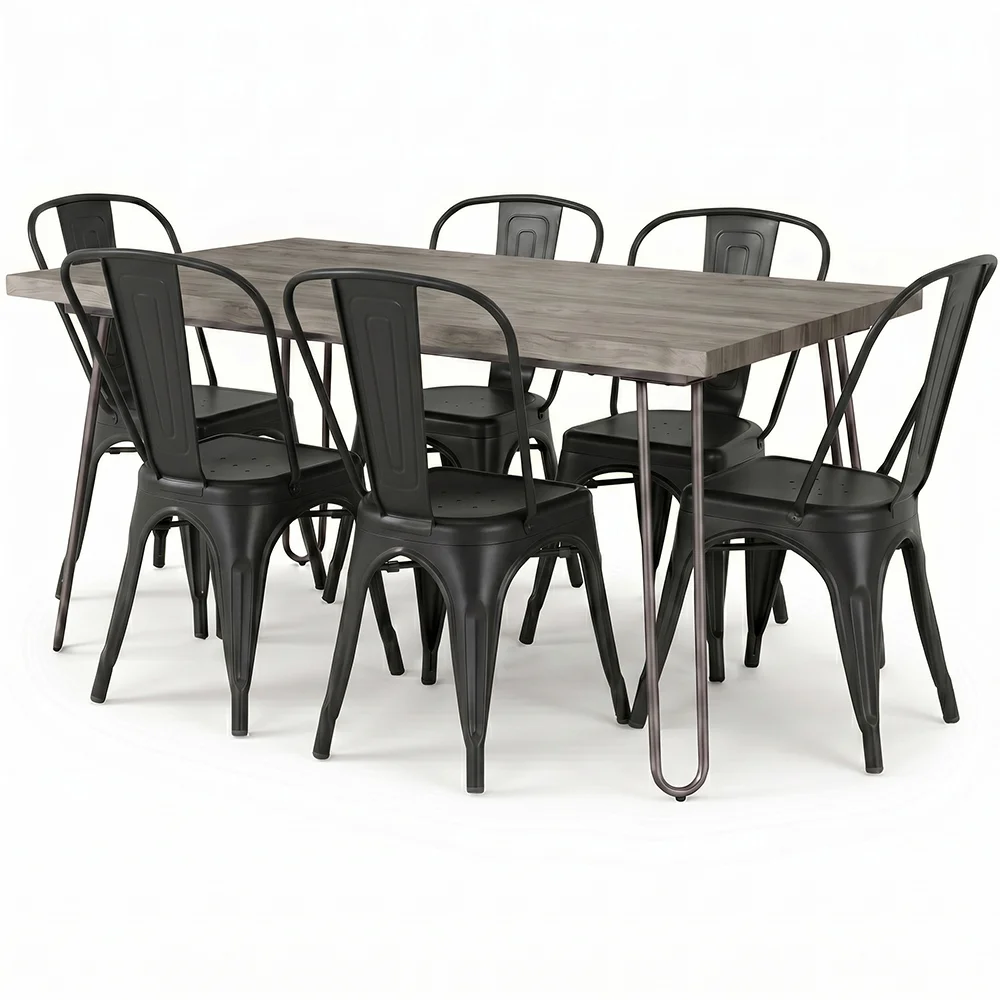 Pack Mesa de Comedor - Diseño Industrial 150cm + Pack de 6 Sillas de Comedor - Diseño Industrial - Hairpin Stylix image 8