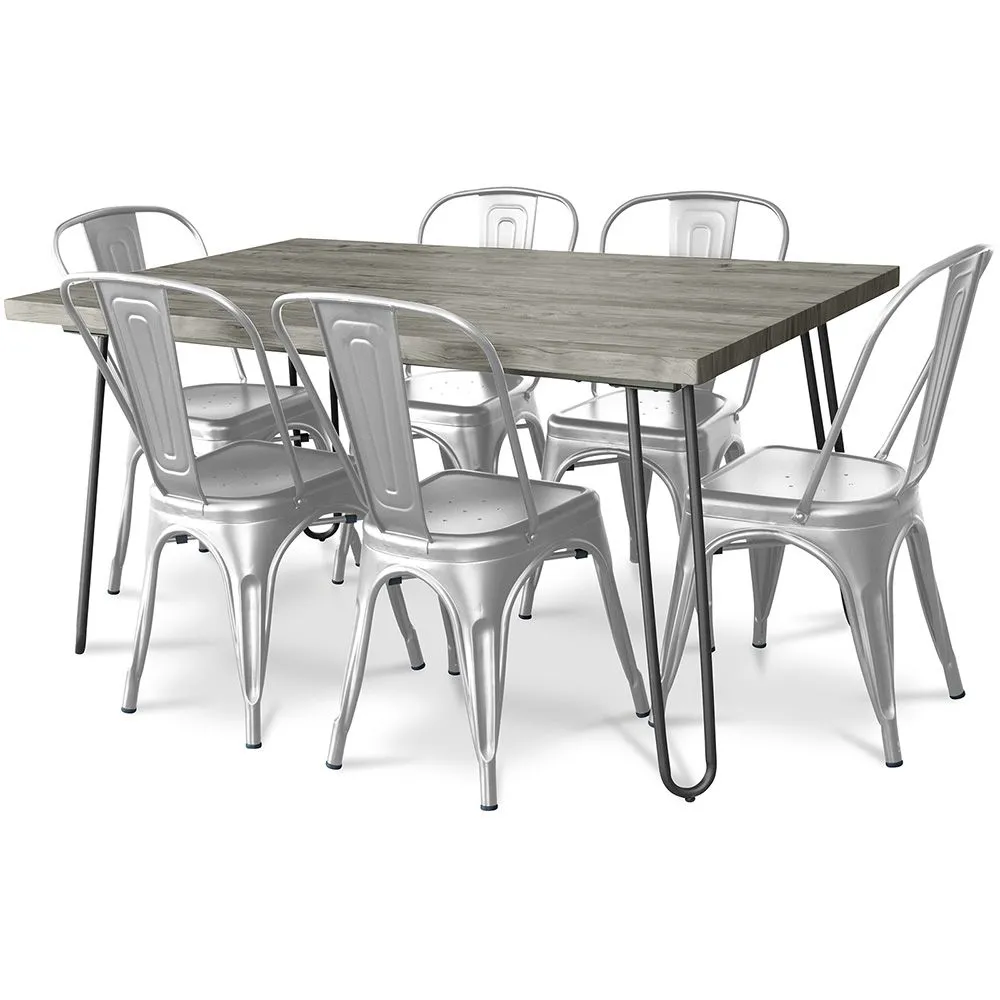 Pack Mesa de Comedor - Diseño Industrial 150cm + Pack de 6 Sillas de Comedor - Diseño Industrial - Hairpin Stylix image 8