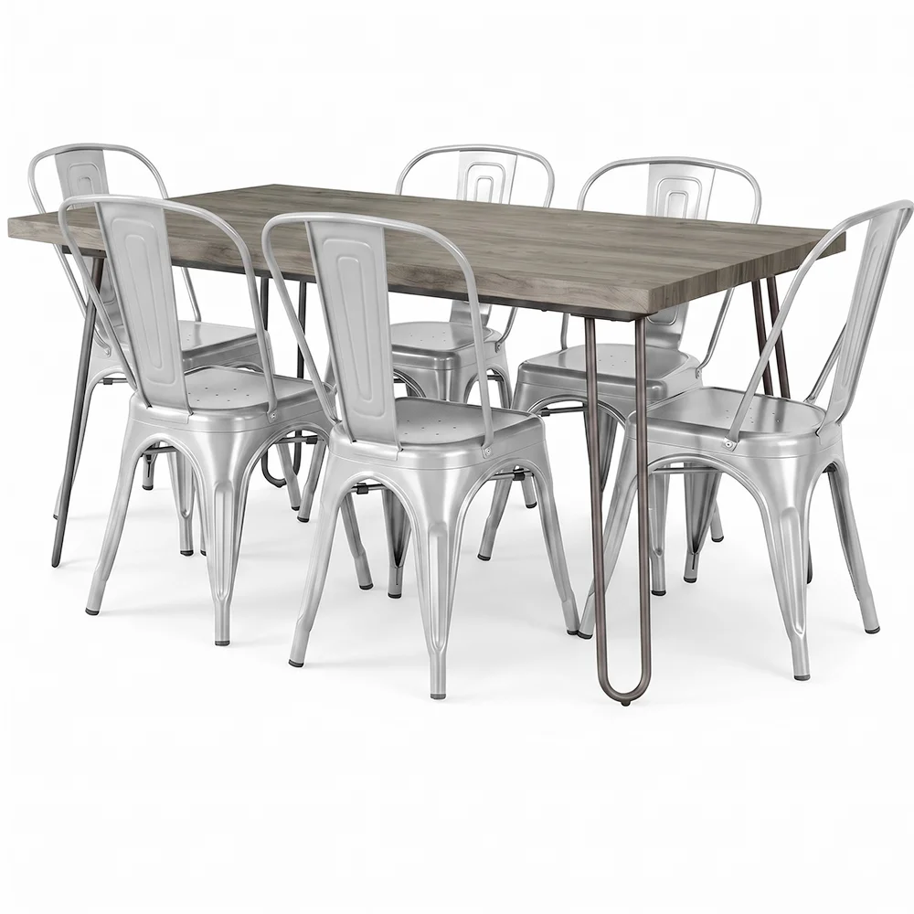 Pack Mesa de Comedor - Diseño Industrial 150cm + Pack de 6 Sillas de Comedor - Diseño Industrial - Hairpin Stylix image 8