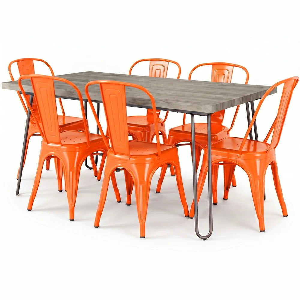 Pack Mesa de Comedor - Diseño Industrial 150cm + Pack de 6 Sillas de Comedor - Diseño Industrial - Hairpin Stylix image 8