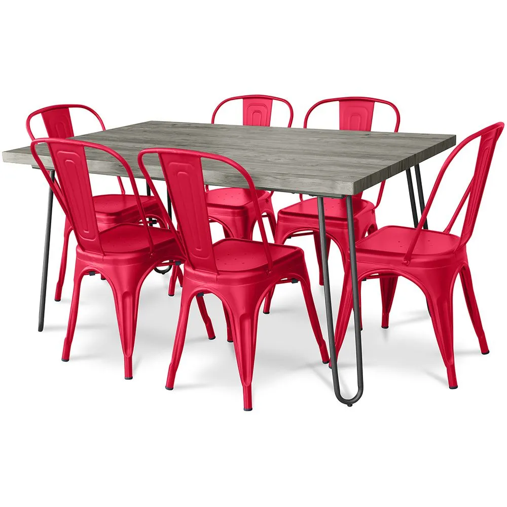 Pack Mesa de Comedor - Diseño Industrial 150cm + Pack de 6 Sillas de Comedor - Diseño Industrial - Hairpin Stylix image 8