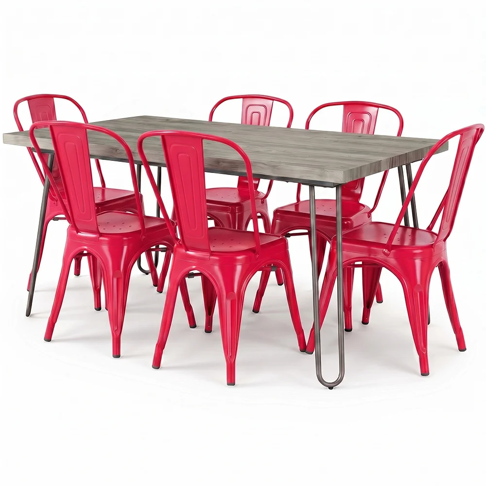 Pack Mesa de Comedor - Diseño Industrial 150cm + Pack de 6 Sillas de Comedor - Diseño Industrial - Hairpin Stylix image 8