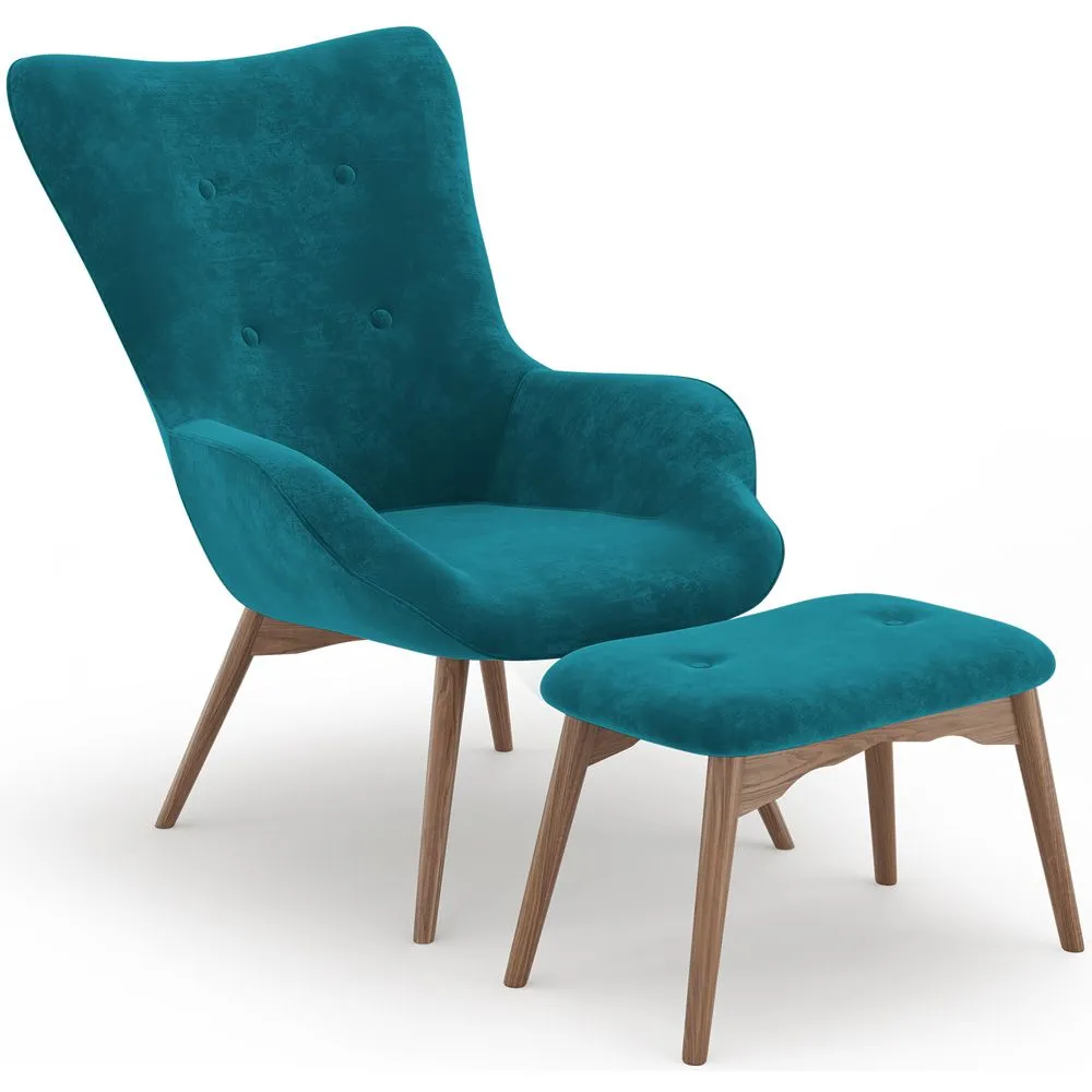 Sillón con Reposapiés - Tapizado en Terciopelo - Estilo Escandinavo - Huda image 8