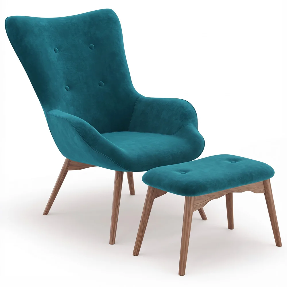 Sillón con Reposapiés - Tapizado en Terciopelo - Estilo Escandinavo - Huda image 8
