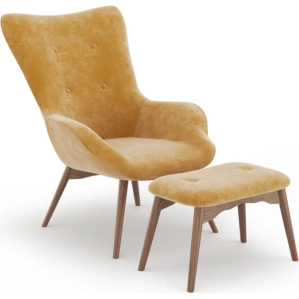 Sillón con Reposapiés - Tapizado en Terciopelo - Estilo Escandinavo - Huda image 8