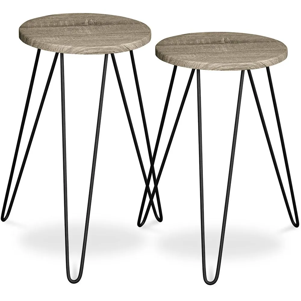 Pack de 2 Mesas Auxiliares - Diseño Industrial - Madera y Metal - Hairpin  image 8