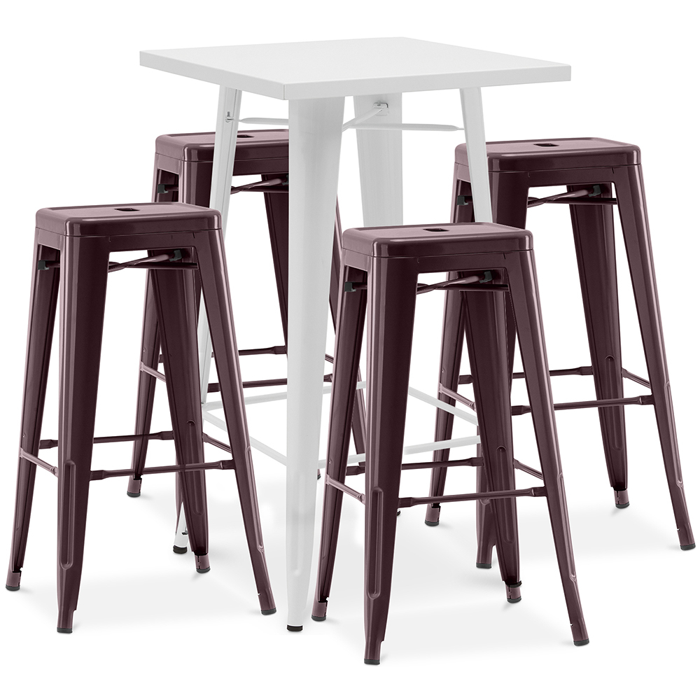 Pack Mesa de Taburete Blanca Y 4 Taburetes de Bar Diseño Industrial - Metal - New Edition - Bistrot Stylix image 8