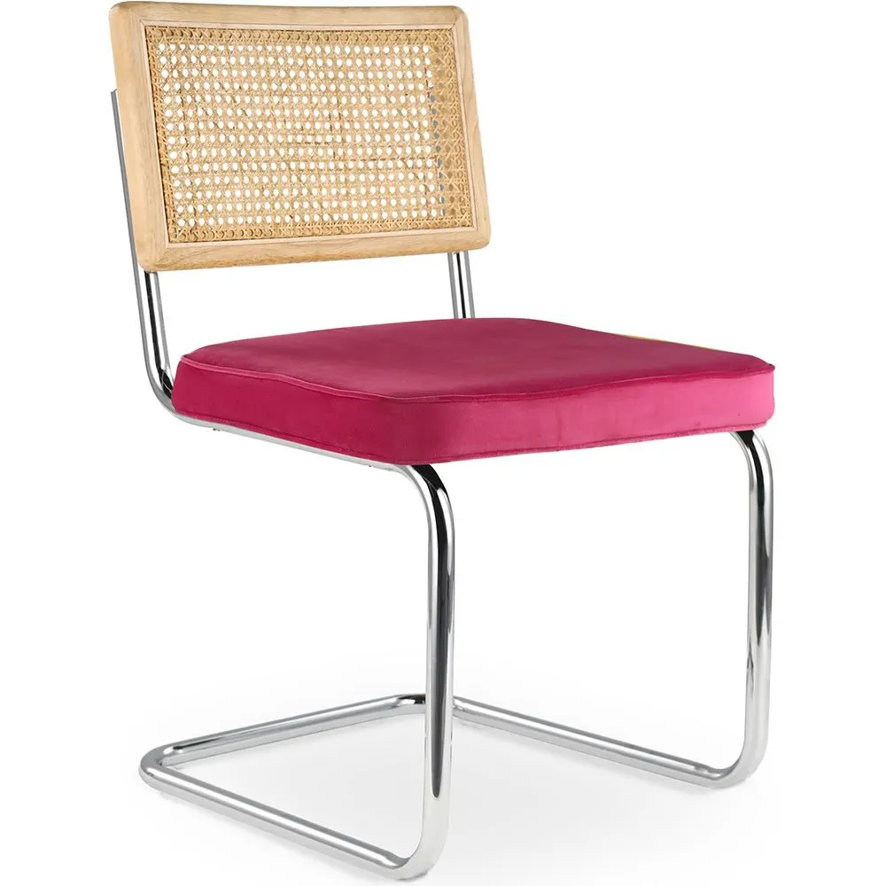 Silla de Comedor - Tapizada en Terciopelo - Madera y Ratán - Martha image 8