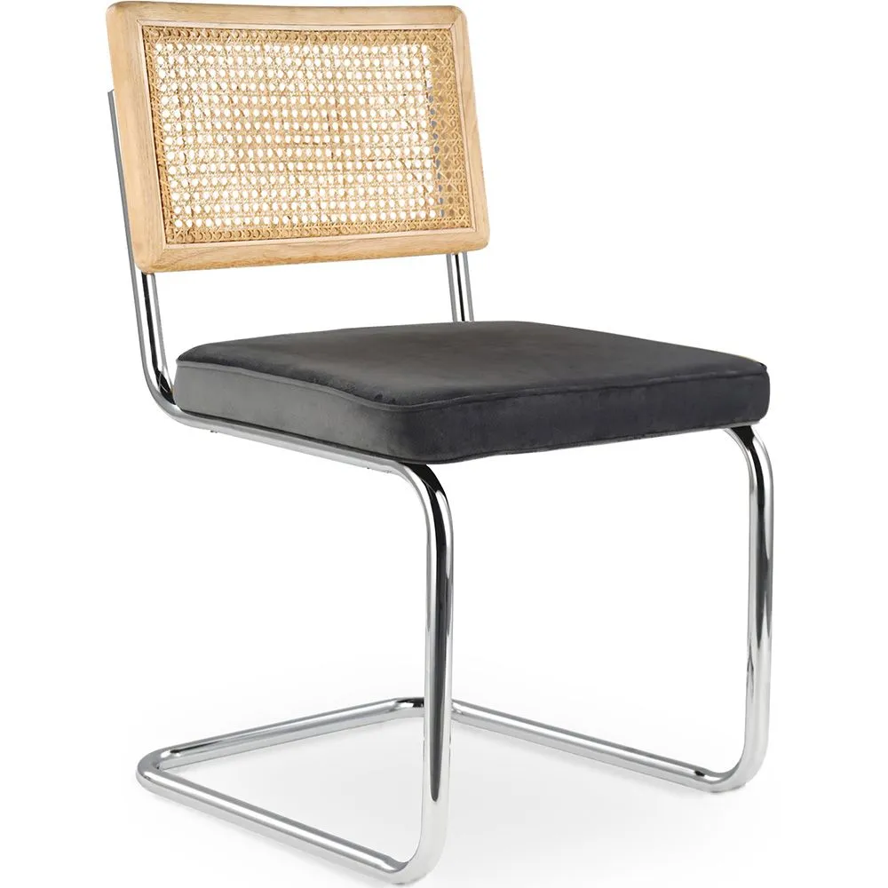 Silla de Comedor - Tapizada en Terciopelo - Madera y Ratán - Martha image 8
