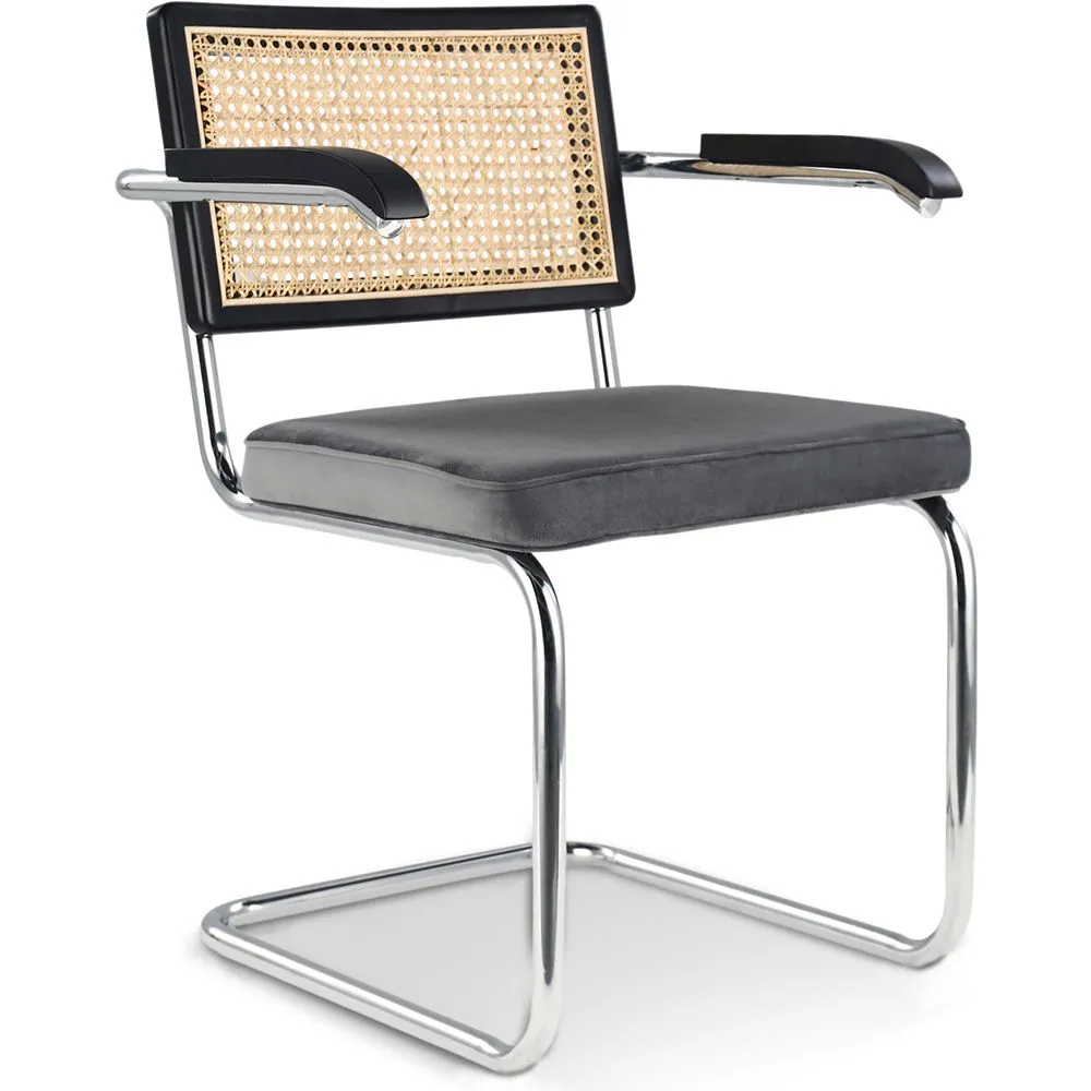 Silla de Comedor con Reposabrazos - Tapizado en Terciopelo - Madera y Ratán - Hyre image 8