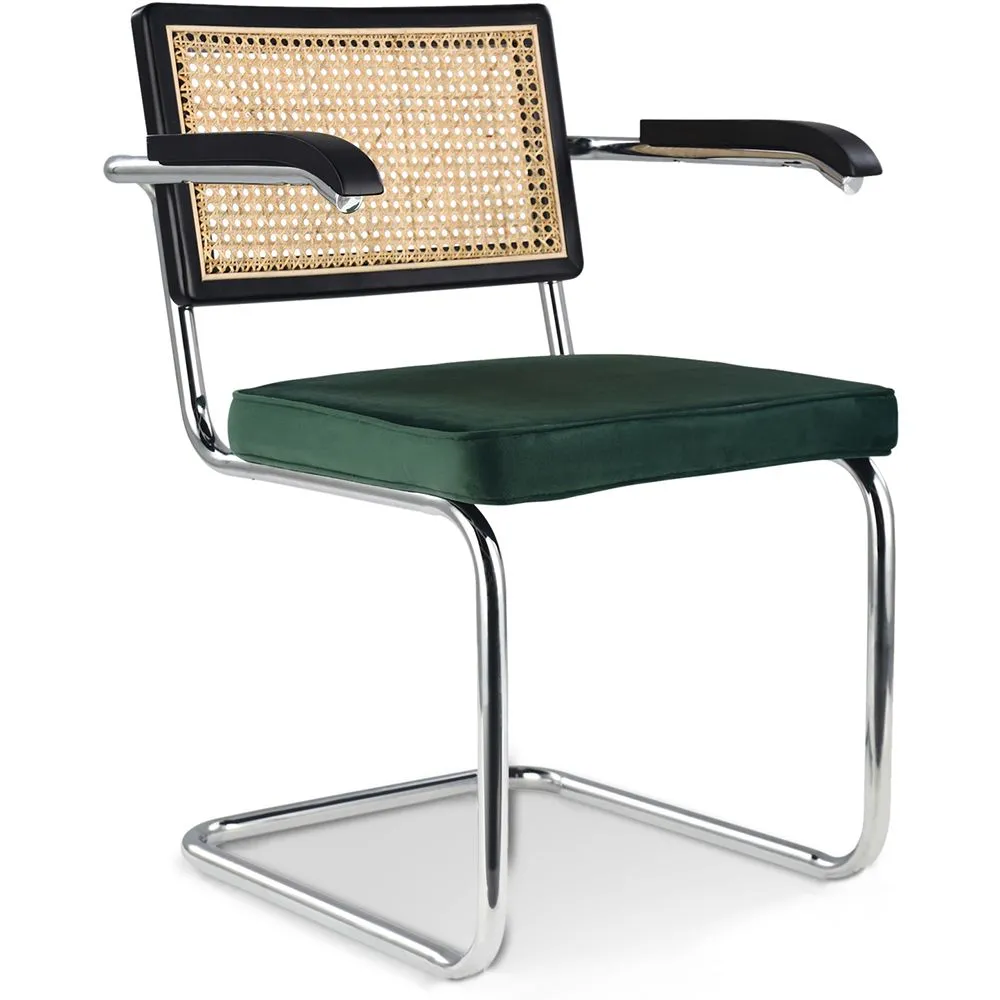 Silla de Comedor con Reposabrazos - Tapizado en Terciopelo - Madera y Ratán - Hyre image 8