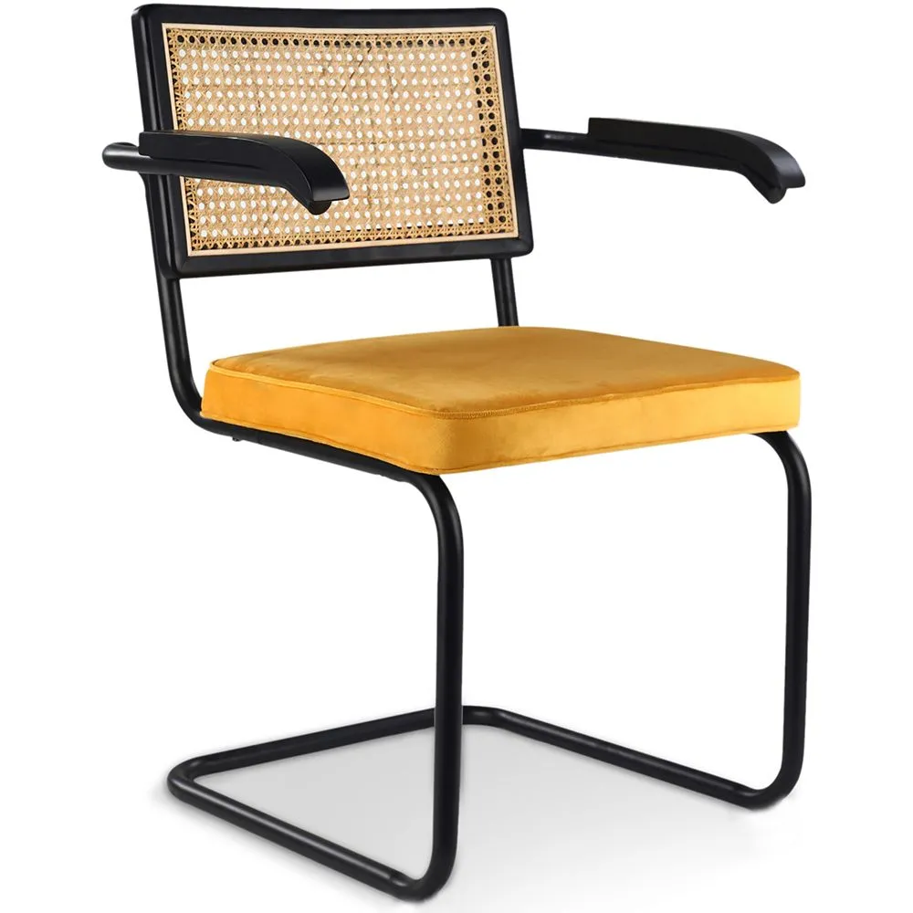 Silla de Comedor con reposabrazos - Tapizada en Terciopelo - Madera y Ratán - Puila image 8