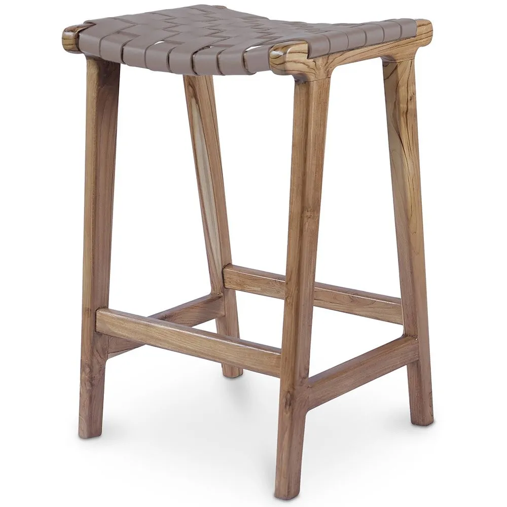 Taburete de Madera - Diseño Boho Bali - Cuero - Recia image 8