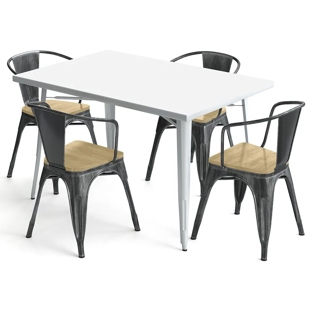 Pack Mesa de Comedor y 4 Sillas de Comedor con Reposabrazos Diseño Industrial - New Edition- Bistrot Stylix image 8