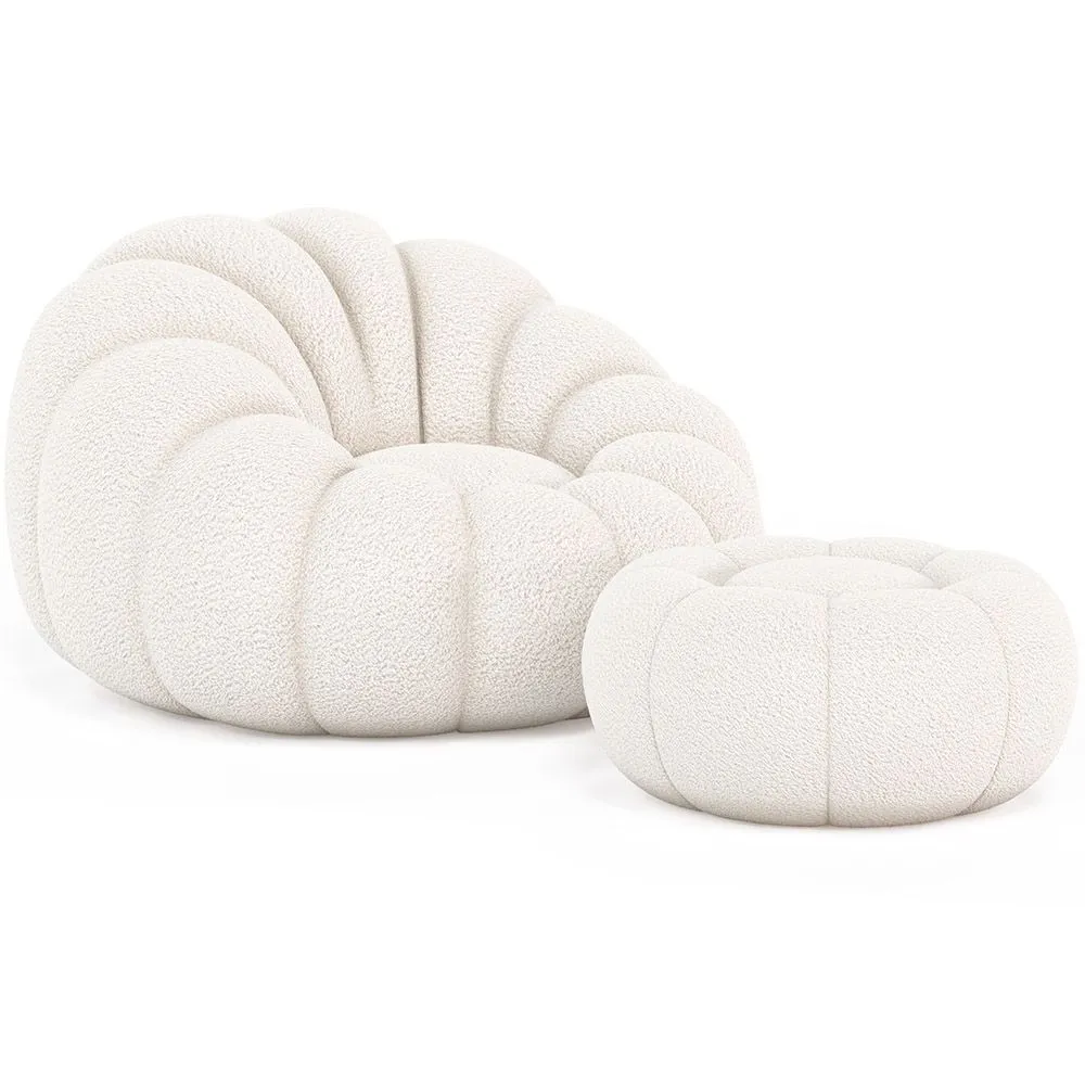 Sillón con Otomán Tapizado - Bouclé Blanco - Rubi image 8