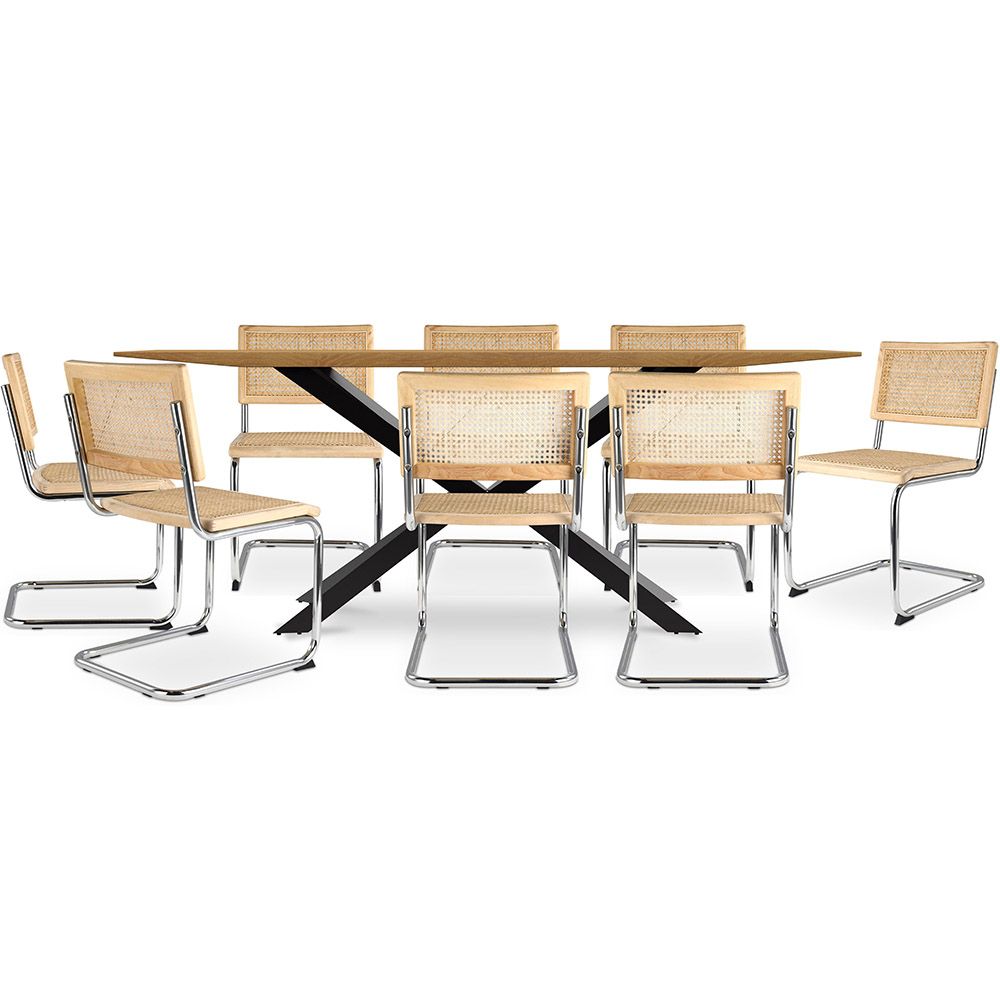 Pack Mesa de Comedor Diseño Industrial de Madera (220cm) & 8 Sillas de Comedor de Ratán - Bruna image 8