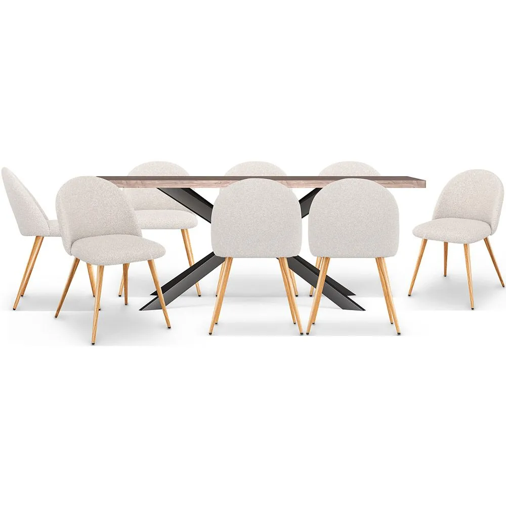 Pack Mesa de Comedor Diseño Industrial de Madera  (200cm)  & 8 Sillas de Comedor Tapizadas en Bouclé - Evelyne image 8