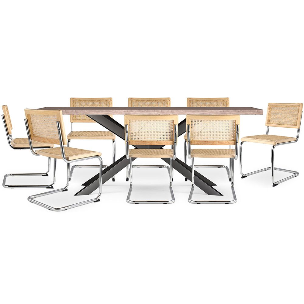 Pack Mesa de Comedor Diseño Industrial de Madera (200cm)  & 8 Sillas de Comedor de Ratán - Bruna image 8
