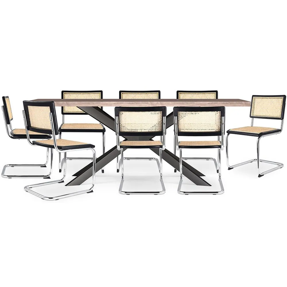 Pack Mesa de Comedor Diseño Industrial de Madera (200cm)  & 8 Sillas de Comedor de Ratán - Bruna image 8