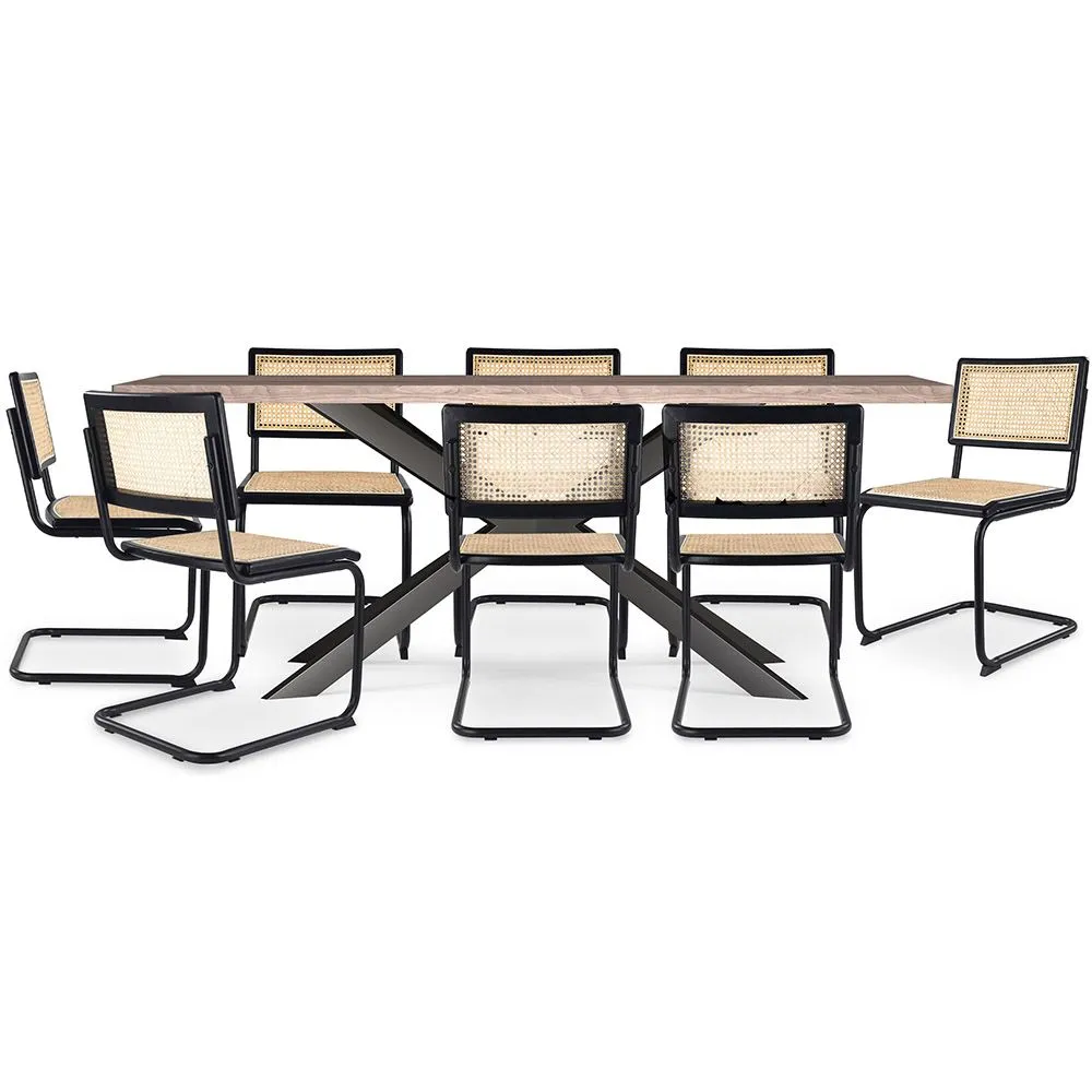 Pack Mesa de Comedor Diseño Industrial de Madera  (200cm) & 8 Sillas de Comedor de Ratán - Bastral image 8