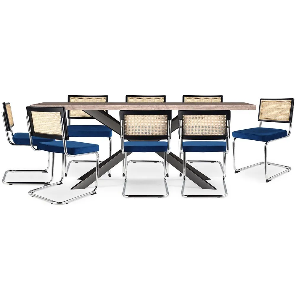 Pack Mesa de Comedor Diseño Industrial de Madera (200cm)  & 8 Sillas de Comedor de Ratán - Tapizado en Terciopelo - Hyre image 8