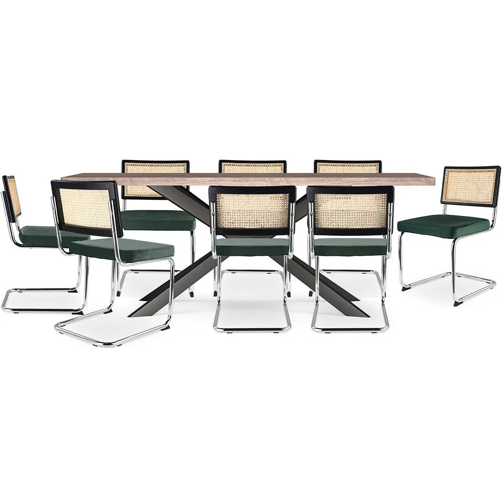 Pack Mesa de Comedor Diseño Industrial de Madera (200cm)  & 8 Sillas de Comedor de Ratán - Tapizado en Terciopelo - Hyre image 8