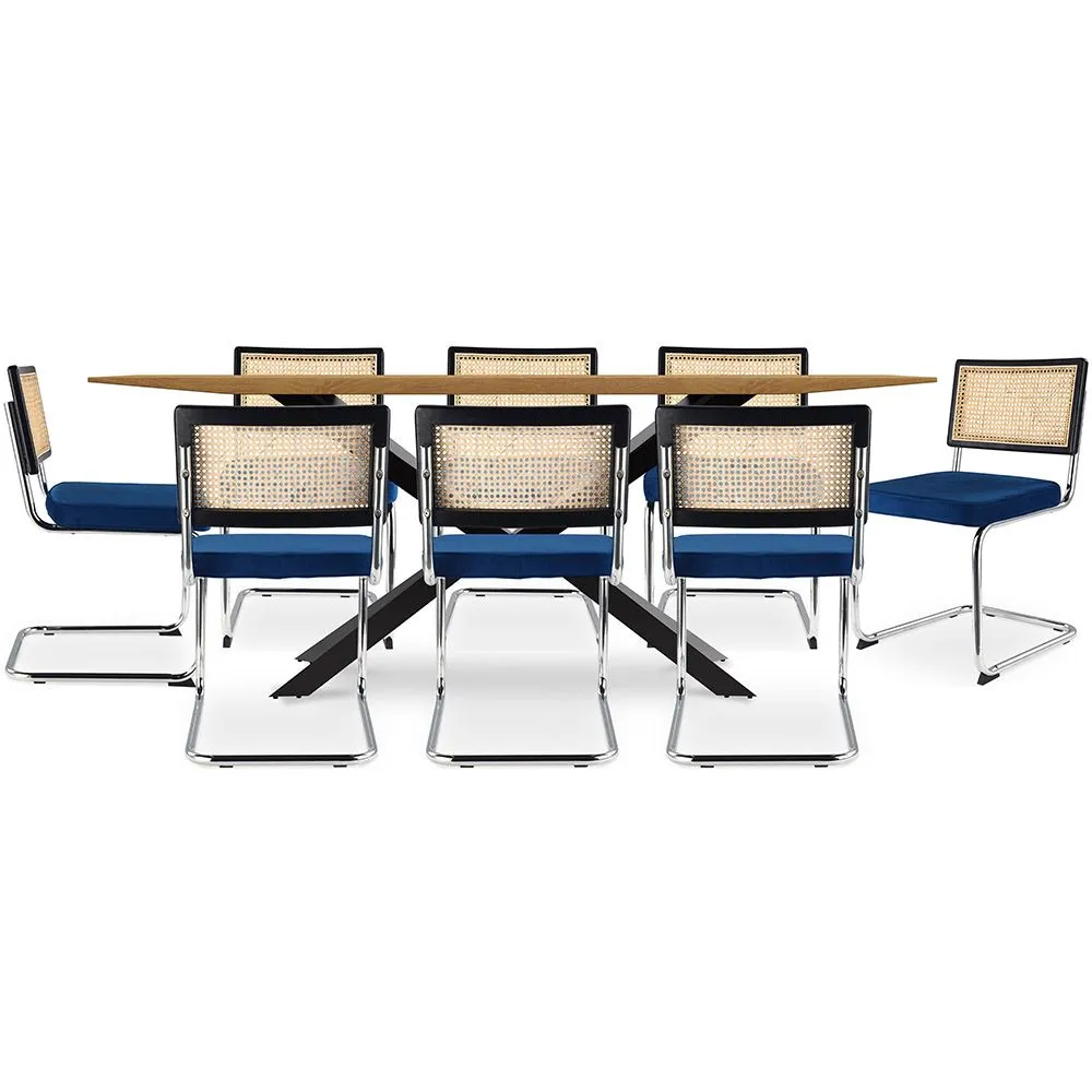 Pack Mesa de Comedor Diseño Industrial de Madera (220cm) & 8 Sillas de Comedor de Ratán - Tapizado en Terciopelo - Hyre image 8