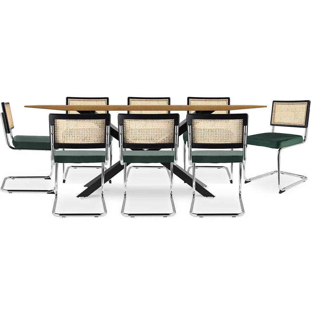 Pack Mesa de Comedor Diseño Industrial de Madera (220cm) & 8 Sillas de Comedor de Ratán - Tapizado en Terciopelo - Hyre image 8