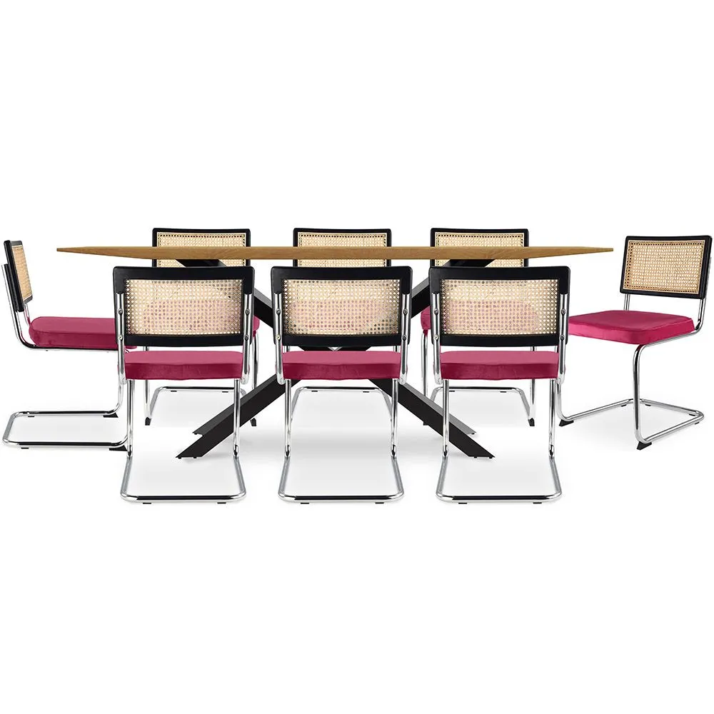 Pack Mesa de Comedor Diseño Industrial de Madera (220cm) & 8 Sillas de Comedor de Ratán - Tapizado en Terciopelo - Hyre image 8