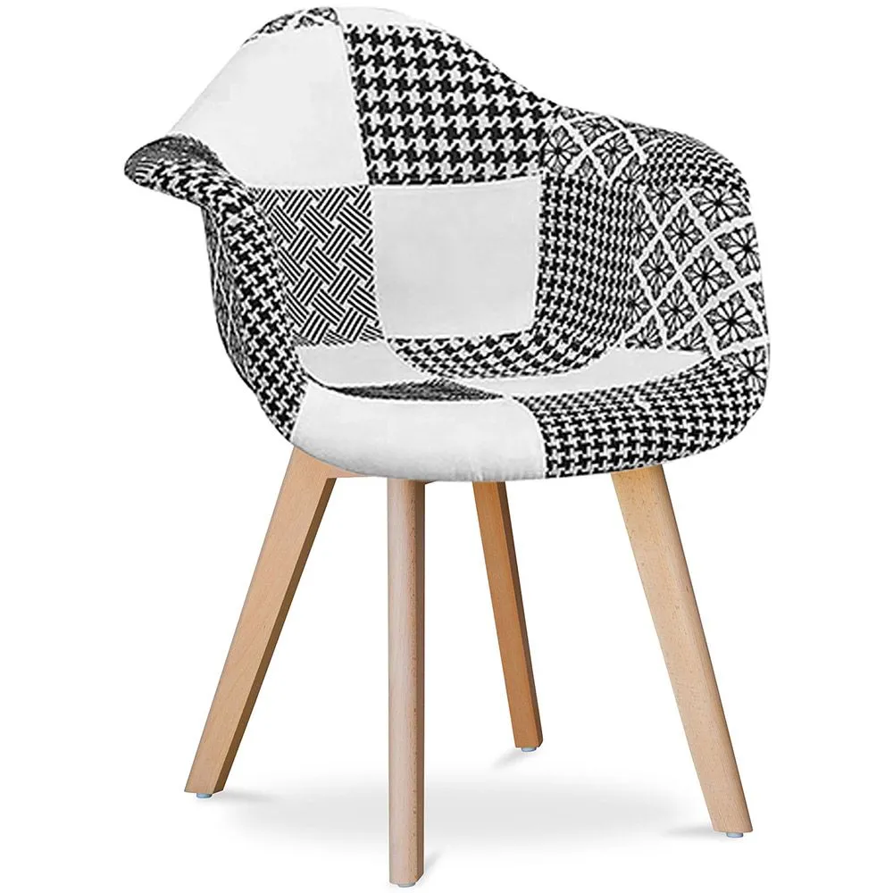 Silla de Comedor con Reposabrazos -Tapizada en Patchwork - Blanco y Negro - Dominic image 8