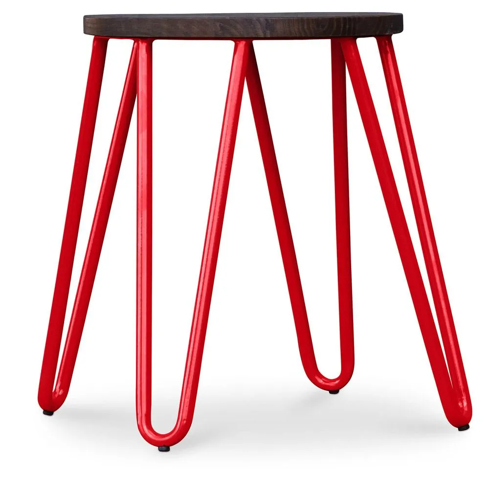 Taburete Redondo - Diseño Industrial - Madera y Acero - 43cm - Hairpin image 8