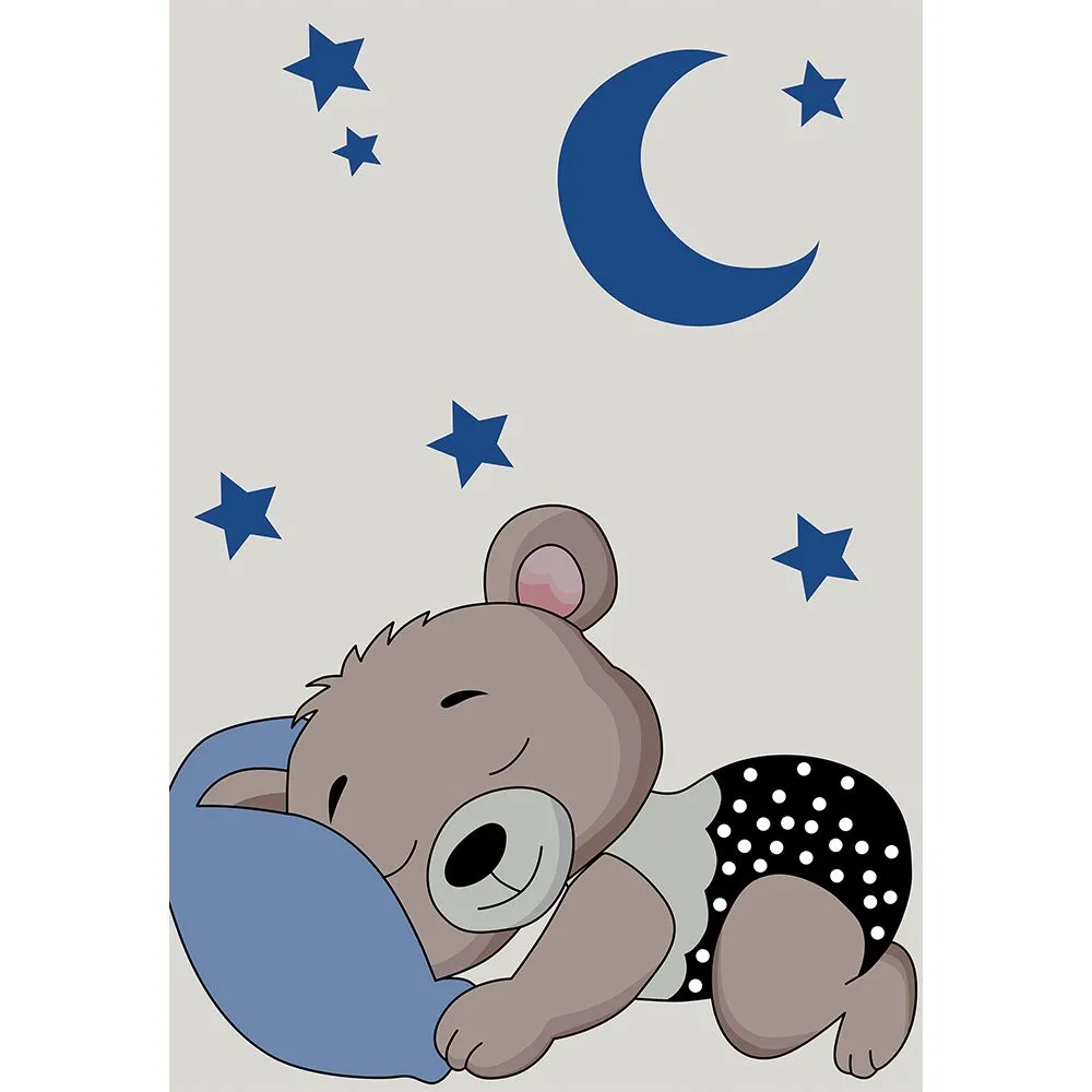 Alfombra Grande Infantil con Diseño de Oso Durmiente - Azul y Gris (290x200 cm) - Hercai image 8