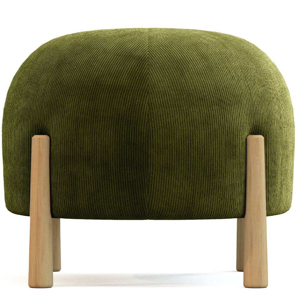Puff Redondo Tapizado en Pana con Patas en Madera Natural - Marrakesh image 8