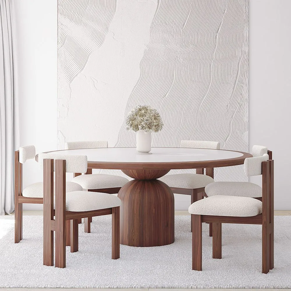 Set de Mesa de Comedor Redonda con 6 Silla de Madera - Diseño Minimalista - Ivette image 8