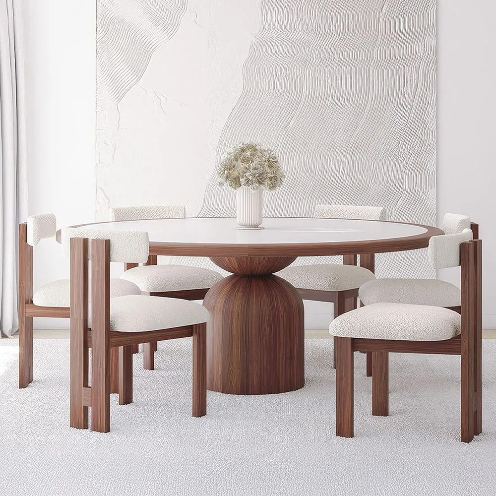 Set de Mesa de Comedor Redonda con 6 Silla de Madera - Diseño Minimalista - Ivette image 8