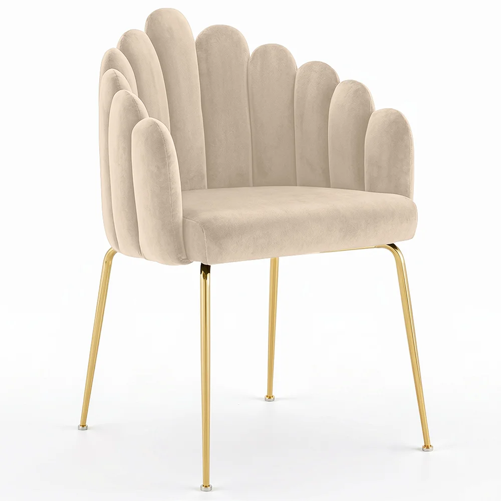 Silla de Comedor Diseño Concha Glam en Terciopelo - Patas Doradas - Shell image 8