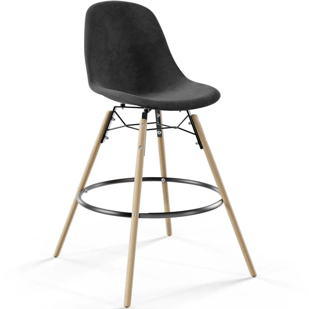 Taburete de Bar de Terciopelo - Diseño Escandinavo y Patas de Madera - Skögur image 8