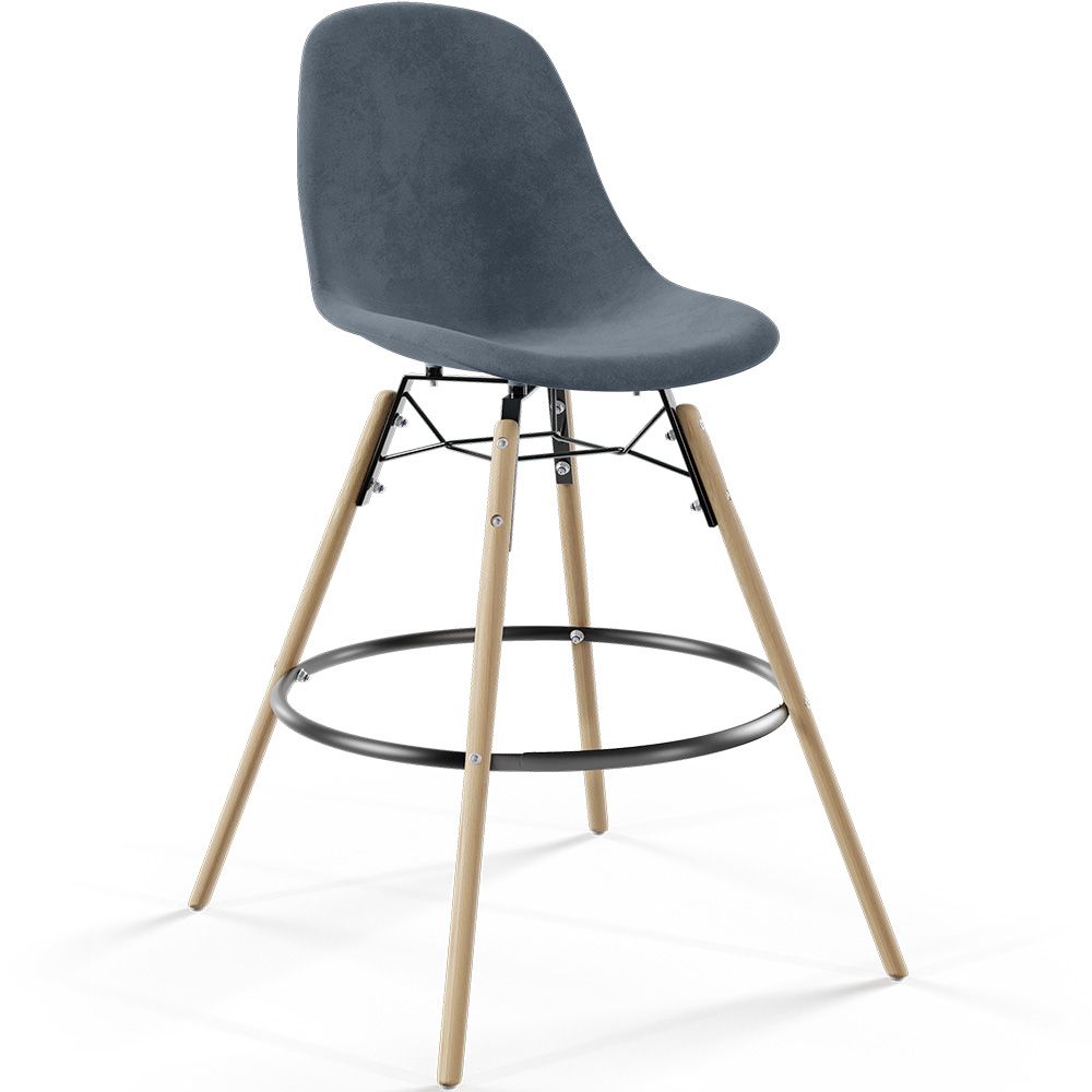 Taburete de Bar de Terciopelo - Diseño Escandinavo y Patas de Madera - Skögur image 8