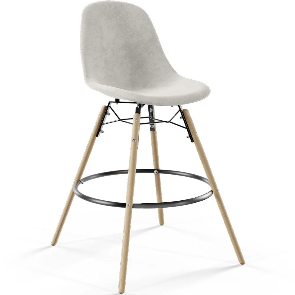 Taburete de Bar de Terciopelo - Diseño Escandinavo y Patas de Madera - Skögur image 8